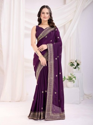 Pallu zari embroidery sequins chinon silk black saree